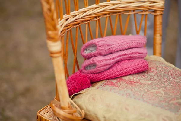 cute knitted mittens and hat