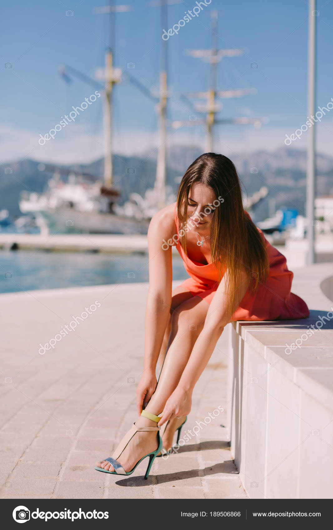 Sexy Woman Wearing High Heels Beach 