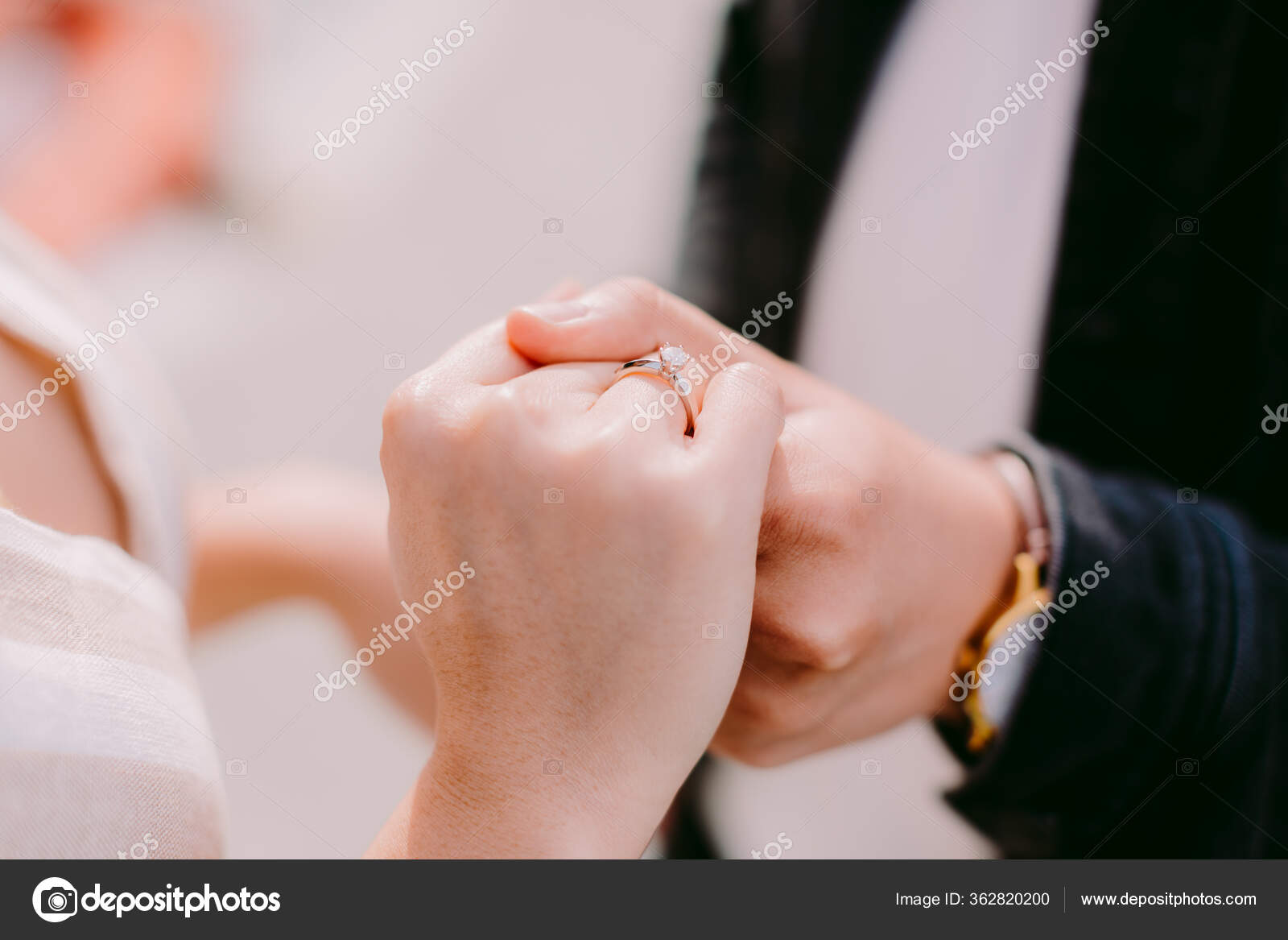 Engaged Couple Holding Hands Engagement Ring Engagement Ring Hand Close