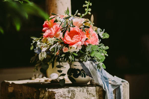 bouquet of peonies in vase fine art style. Fine art photo style