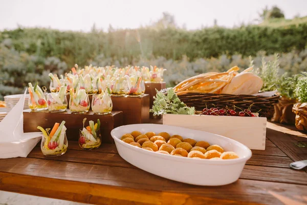 Vegetarisch Voorgerecht Voedsel Zomertafel Italiaanse Stijl Toscane Stijl Catering Vegetarisch — Stockfoto