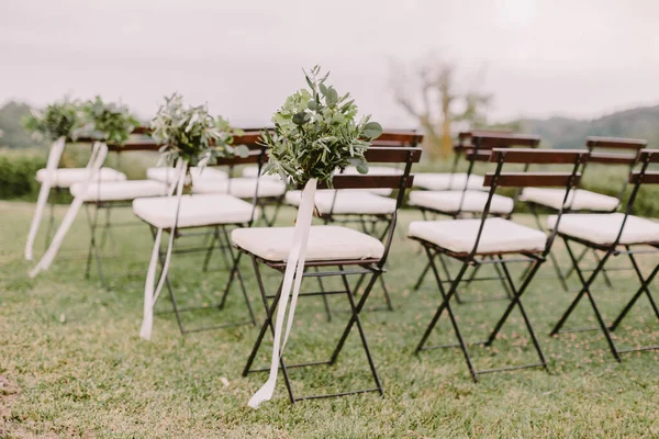 Wedding Decoration Chairs Rustic Green Style Wedding Italy Fine Art — Stock Photo, Image