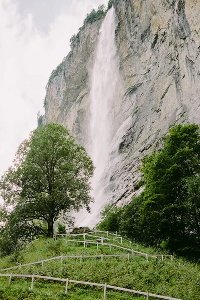 Waterfall in Lauterbrunnen valley Switzerland.