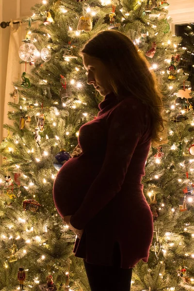 Silhouette of a pregnant women at Christmas — Stock Photo, Image