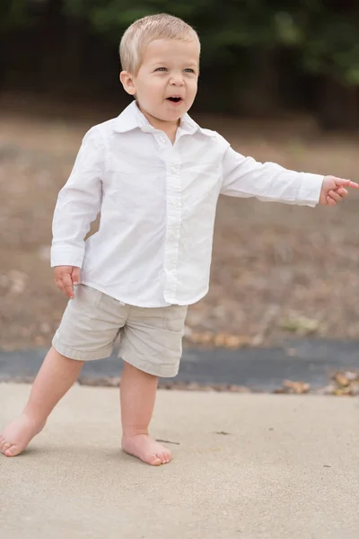 Cute Happy Toddler in White Shirt — Stock Photo, Image
