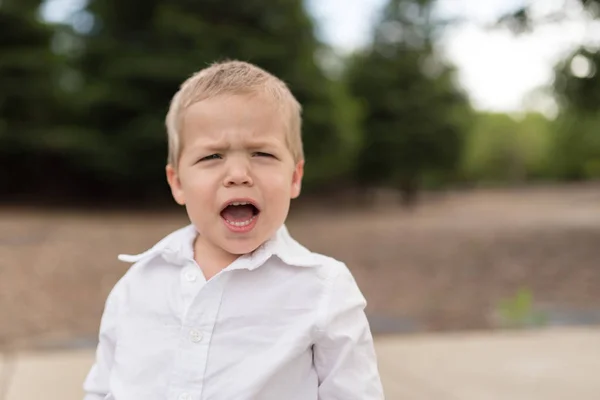 Young Toddler Portrait Outside Crying — Stock Photo, Image