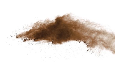 Siyah arkaplanda kahverengi toz patlaması.