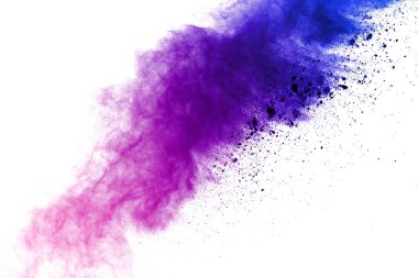 Beyaz arkaplanda renkli toz patlaması.