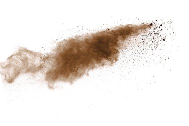 Siyah arkaplanda kahverengi toz patlaması.