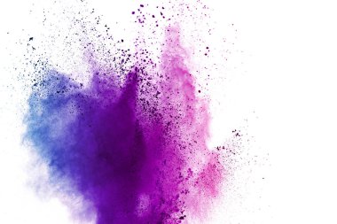 Beyaz arkaplanda renkli toz patlaması.