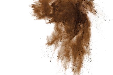 Explosion of brown powder on black background. clipart