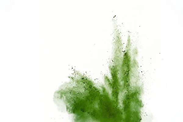 白色背景下孤立的绿色粉末爆炸 — 图库照片