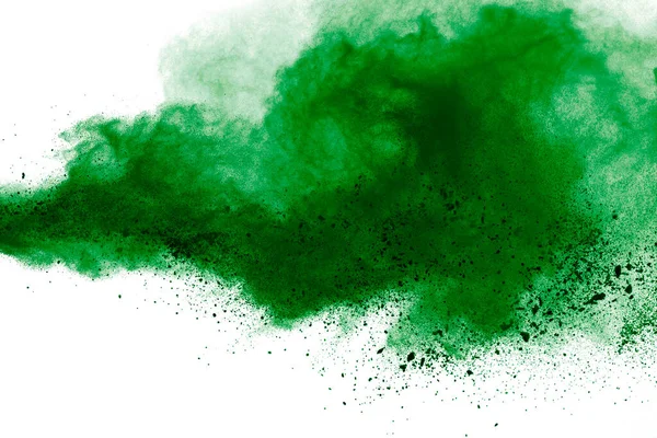 Grönt Pulver Explosion Isolerad Vit Bakgrund — Stockfoto