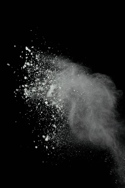 Bílá Prášek Výbuch Izolované Černém Pozadí — Stock fotografie