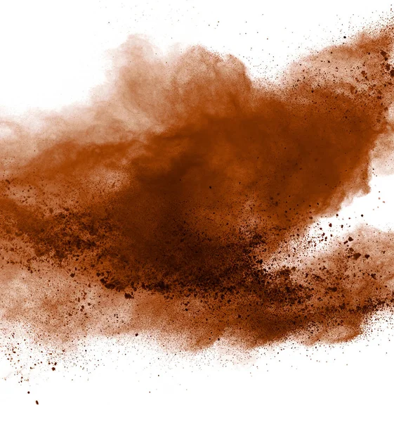 Koffie Explosie Geïsoleerd Witte Achtergrond Explosie Van Bruin Poeder Geïsoleerd — Stockfoto