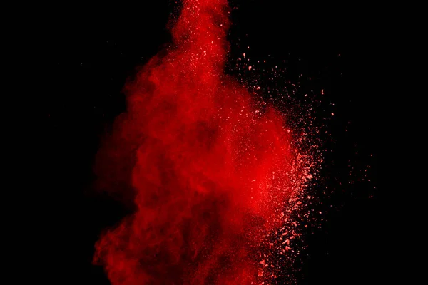 Explosion Von Rotem Pulver Auf Schwarzem Hintergrund — Stockfoto