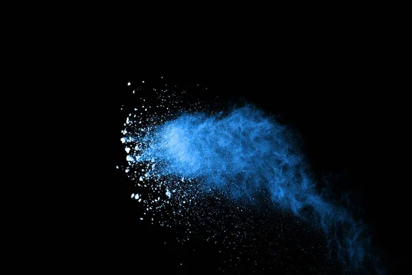 Взрыв Голубой Пыли Черном Фоне Замораживание Движения Цветного Порошка Всплеска — стоковое фото