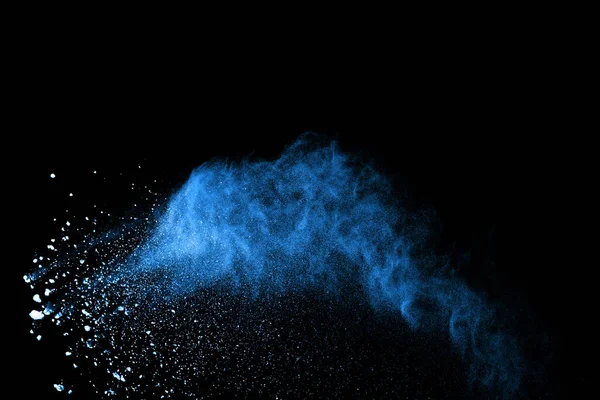 Blauwe Stofexplosie Zwarte Achtergrond Freeze Beweging Van Kleur Poeder Plons — Stockfoto
