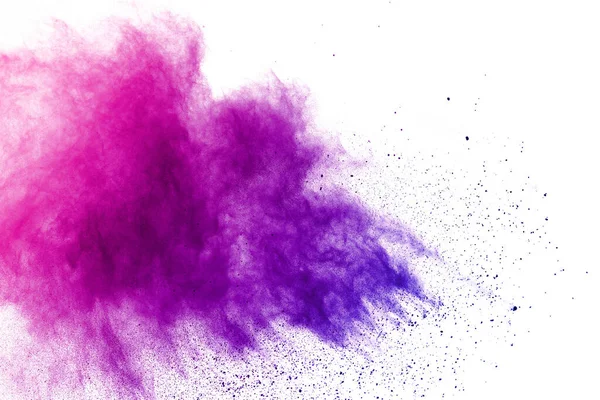 Beyaz arkaplanda renkli toz patlaması.