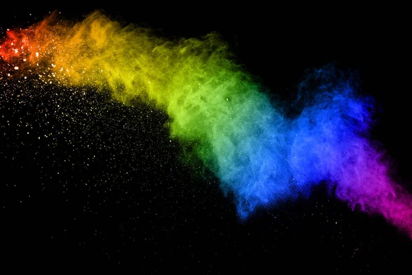 Разноцветная Пыль Всплеск Черном Фоне Раскрашенные Holi Colorful Фоне Взрыва — стоковое фото