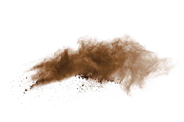 黑色背景上褐色粉末的爆炸 — 图库照片