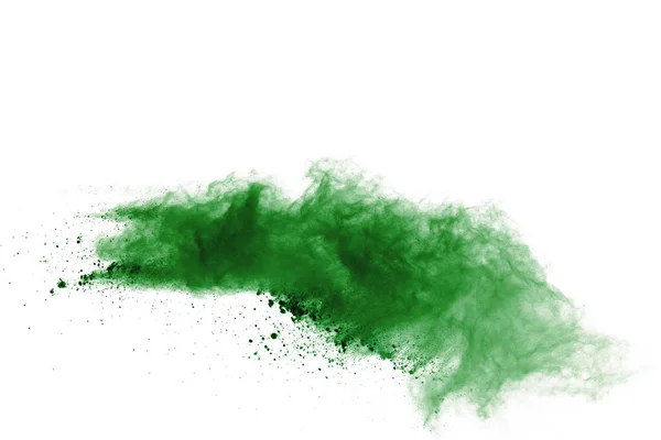Congelar Movimiento Del Polvo Verde Explotando Sobre Fondo Blanco — Foto de Stock