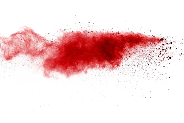 Rood Poeder Explosie Witte Achtergrond Gekleurde Wolk Kleurrijk Stof Explodeert — Stockfoto