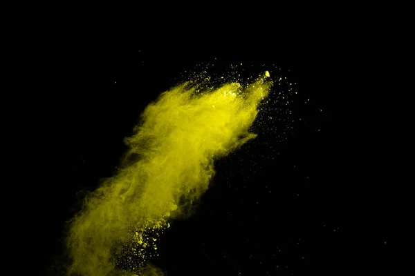 Žlutý Prášek Exploze Černém Pozadí Barevný Mrak Barevný Prach Exploduje — Stock fotografie