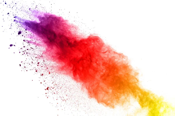 Explosion Poudre Colorée Sur Fond Blanc Éclaboussures Particules Poussière Couleur — Photo