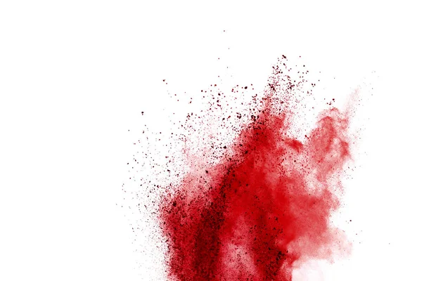 Rotes Pulver Explodiert Auf Weißem Hintergrund Farbige Wolke Bunter Staub — Stockfoto