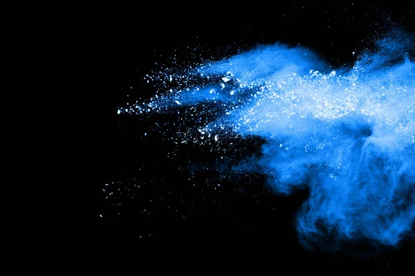 Explosión Polvo Azul Sobre Fondo Negro Congelar Movimiento Salpicadura Polvo — Foto de Stock