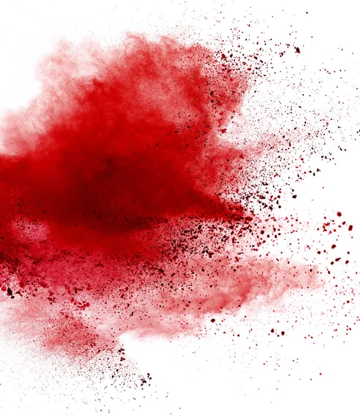 Beyaz arka planda kırmızı toz patlaması. Renkli bulut. Renkli toz patlar. Boya Holi.