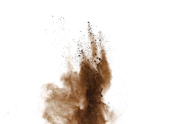 黑色背景上褐色粉末的爆炸 — 图库照片