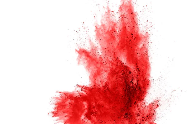 Beyaz arka planda kırmızı toz patlaması. Renkli bulut. Renkli toz patlar. Boya Holi.