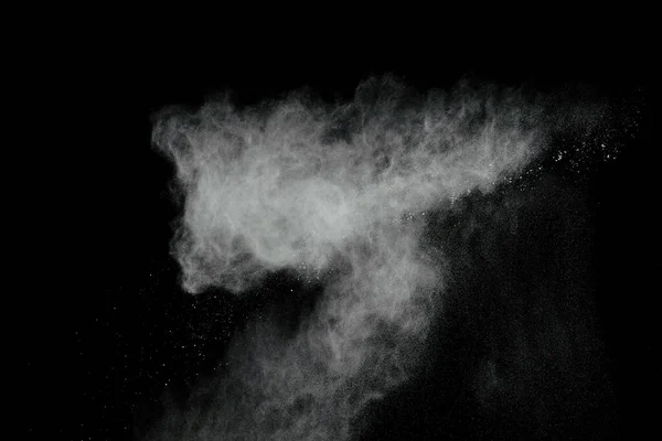 Έκρηξη Λευκής Σκόνης Που Απομονώνεται Μαύρο Φόντο — Φωτογραφία Αρχείου