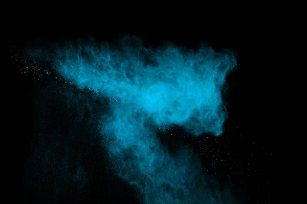 Modrý Prášek Exploze Černém Pozadí Barevný Mrak Barevný Prach Exploduje — Stock fotografie