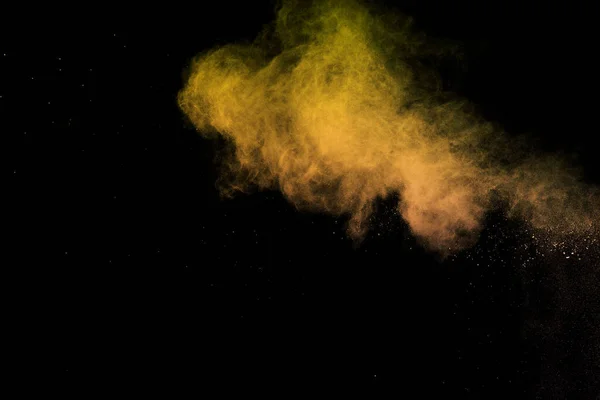 Explosión Polvo Amarillo Sobre Fondo Negro Nube Colores Polvo Colorido — Foto de Stock