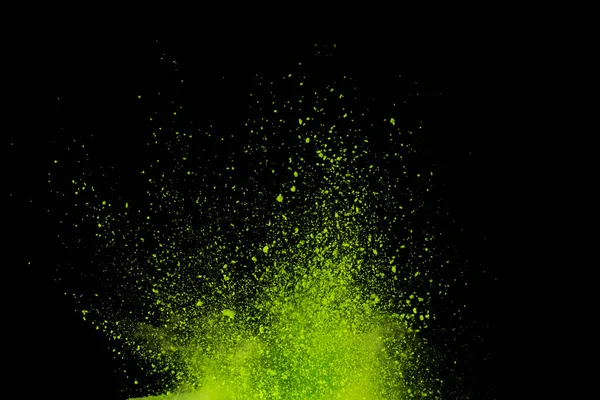 Explosion Green Powder Isolated Black Background Abstract Colored Background — Stock Photo, Image