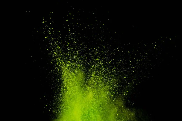 Explosion Von Grünem Pulver Isoliert Auf Schwarzem Hintergrund Abstrakter Farbiger — Stockfoto