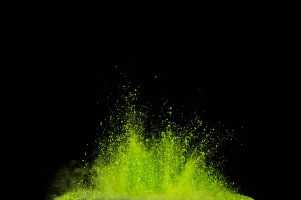 Explosion Von Grünem Pulver Isoliert Auf Schwarzem Hintergrund Abstrakter Farbiger — Stockfoto