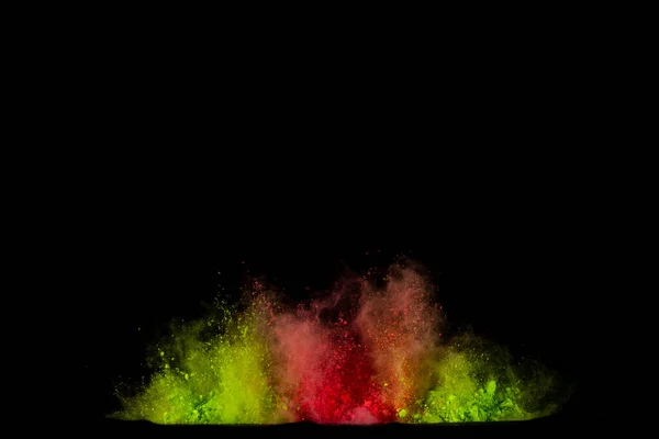 Färgad Pulverexplosion Abstrakt Närbild Damm Bakgrunden Färgglada Exploderar Färgämne Alkohol — Stockfoto