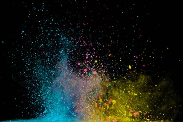 Farbige Pulverexplosion Abstrakte Nahaufnahme Staub Auf Hintergrund Bunt Explodiert Farbstoffe — Stockfoto