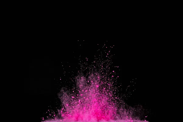 Pinkfarbenes Pulver Explodiert Auf Schwarzem Hintergrund Farbige Wolke Bunter Staub — Stockfoto