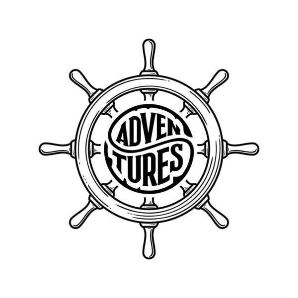 Helm adventures circle lettering white vector illustration