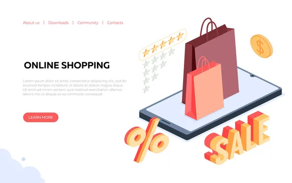 Banner de compras en línea paquete vector de color ilustración — Archivo Imágenes Vectoriales