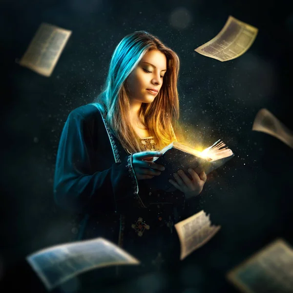 Woman reads fantastic book Telifsiz Stok Fotoğraflar