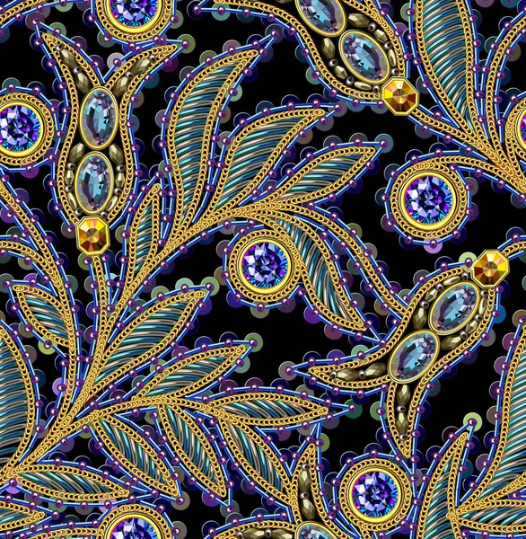 Lantejoulas padrão sem costura. Padrão floral vetorial multicolorido. Fundo preto . — Fotografia de Stock