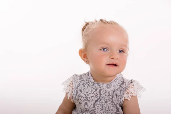 Estúdio Tiro Menina Criança Fundo Branco — Fotografia de Stock