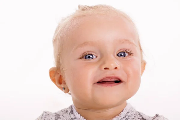 Studioaufnahme Von Kleinkind Mädchen Auf Weißem Hintergrund — Stockfoto