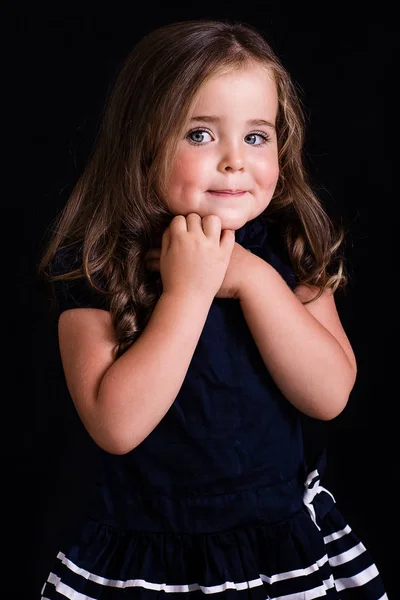 Little Girl Long Hair Studio Shot Plain Background — Stock Photo, Image